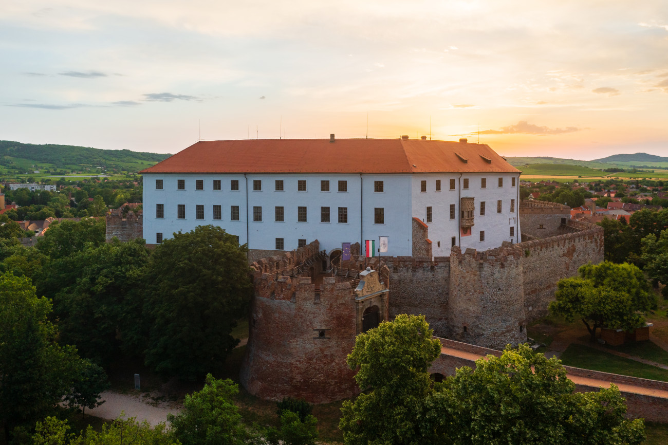 Aerial view about Castle of SiklĂłs, which located at the southern foot of the VillĂĄny mountains.